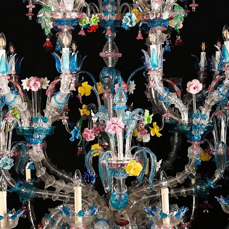 Murano Glass Chandelier With Multicolored Crystal In The Style Of Rezzonico, 1930s photo for sale