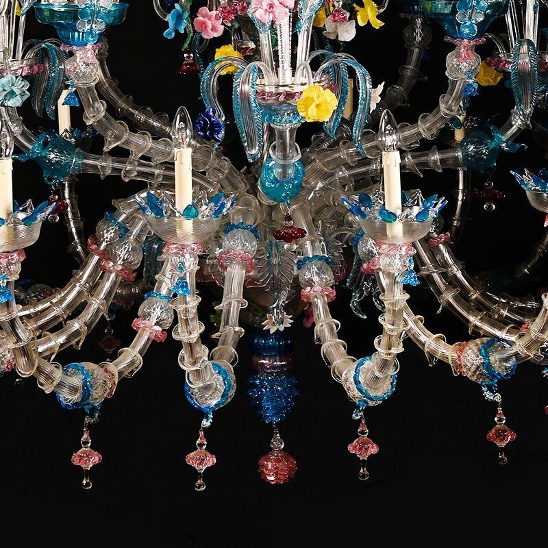 Murano Glass Chandelier With Multicolored Crystal In The Style Of Rezzonico, 1930s photo buy