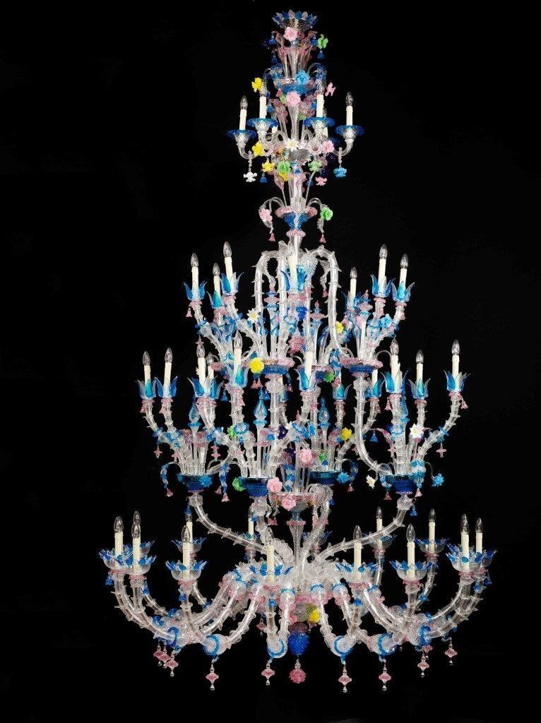 photo furniture Murano Glass Chandelier With Multicolored Crystal In The Style Of Rezzonico, 1930s