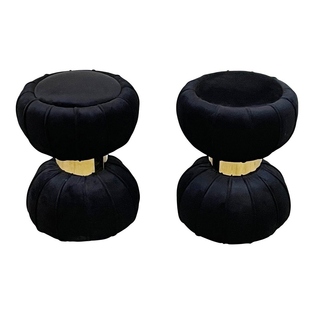 Set Of Clessidra Poufs In Black Velvet, 1990s