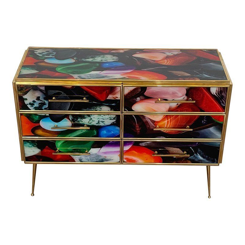 Dresser With Six Colored Glass Drawers, 1980s