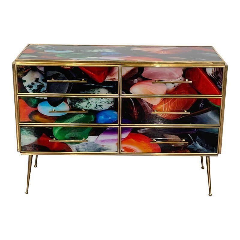 Dresser With Six Colored Glass Drawers, 1980s photo vinterior