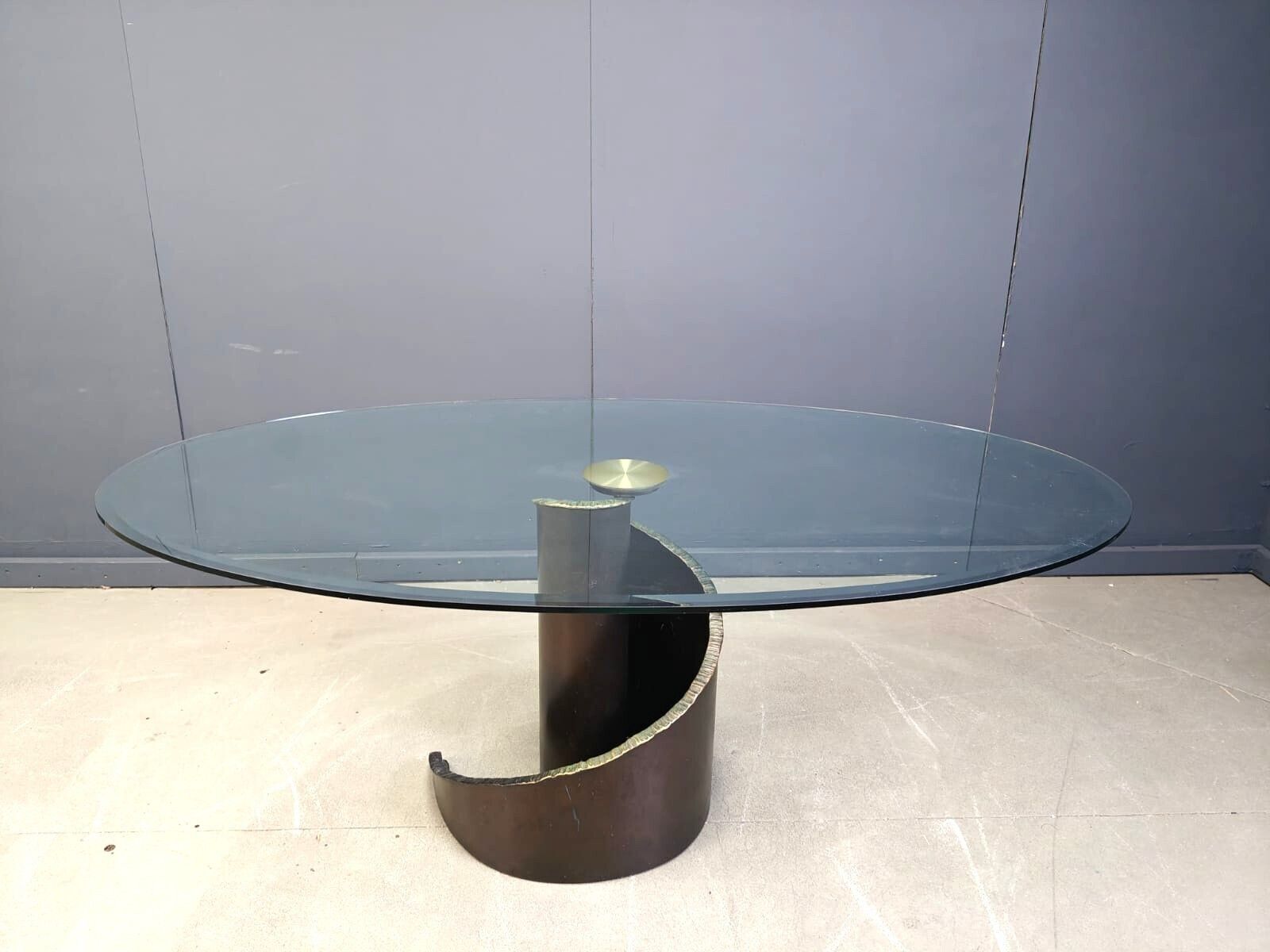 1990s Brutalist Style Glass And Bronze Dining Table By Barilone For Roche Bobois photo for sale