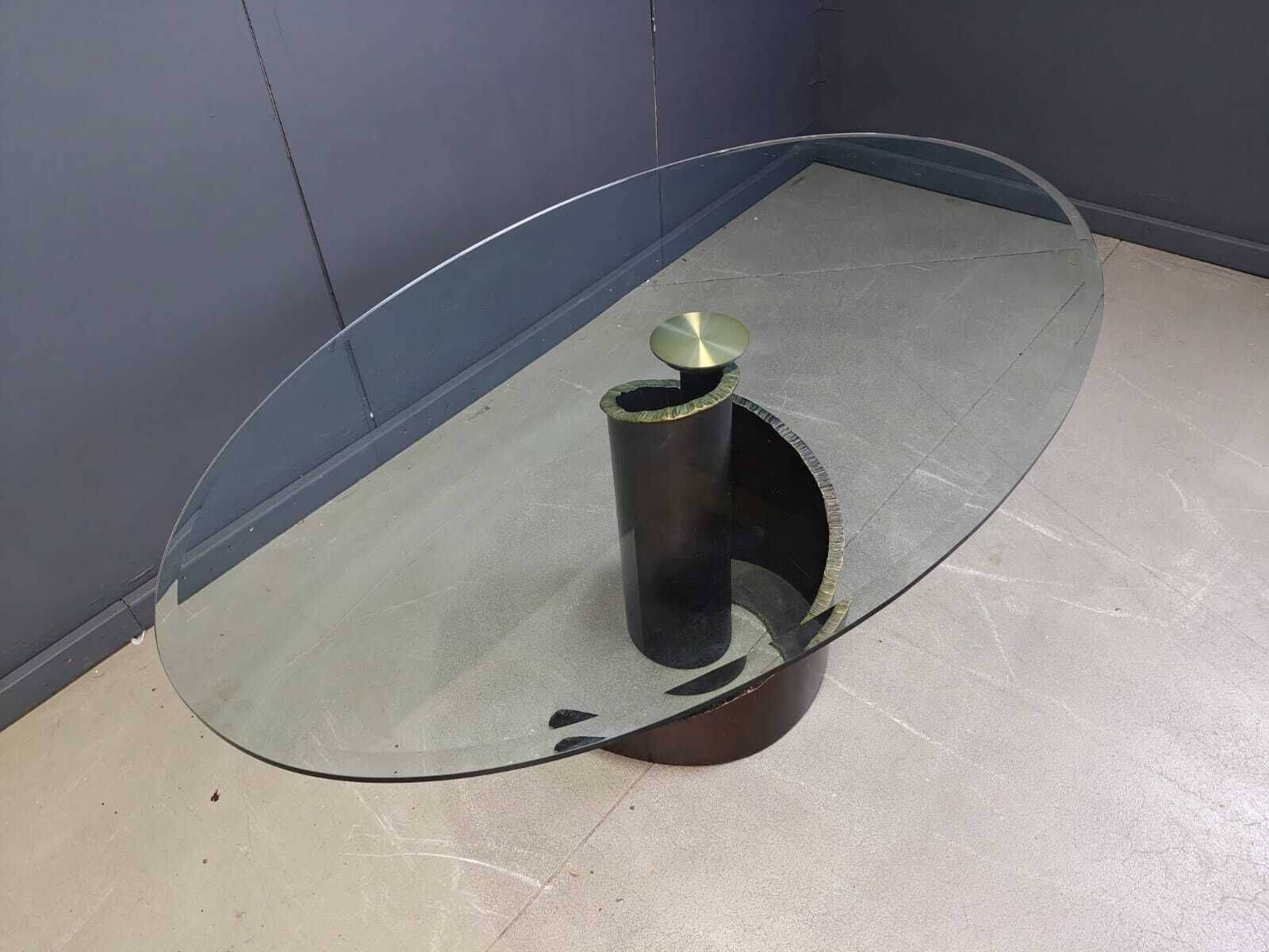 1990s Brutalist Style Glass And Bronze Dining Table By Barilone For Roche Bobois photo buy