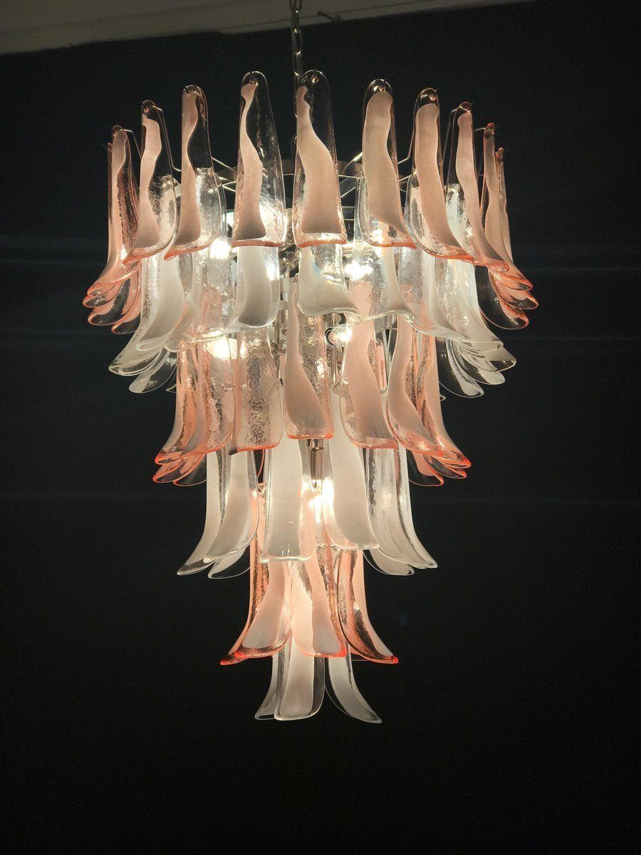 Italian Murano Glass Pink And White Petal Chandeliers, 1980s, Set Of 2 photo vintage