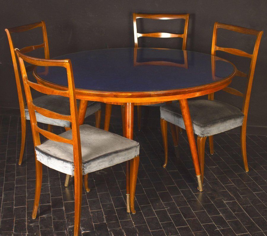 Mid Century Blue Top Dining Or Center Table In The Style Of Gio Ponti photo vinterior