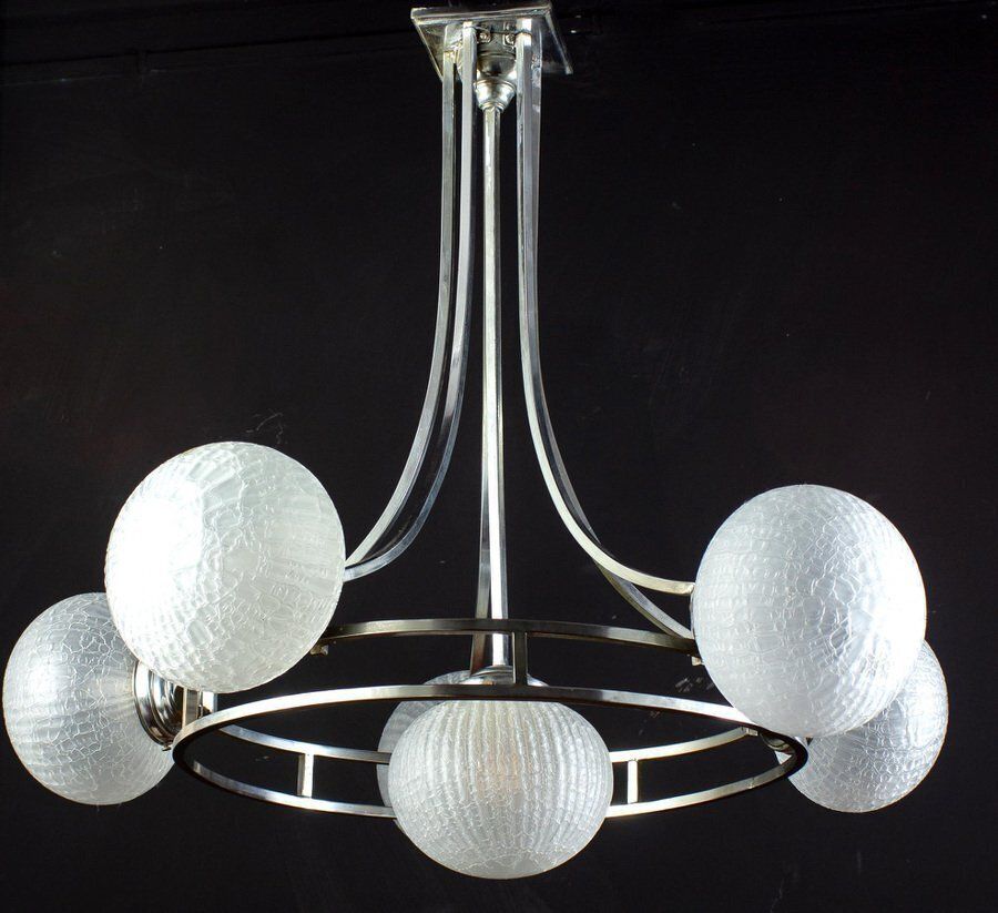 photo vinterior Mid Century Chrome & Murano Glass Chandelier Attributed To Gino Sarfatti, 1960s