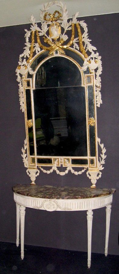 18th Century Italian Louis XVI Ivory Painted Demilune Console Table photo furniture