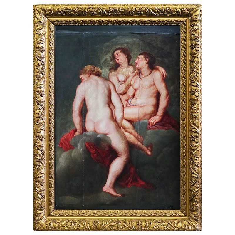 Rubensian Painter Of The Genoese School, The Three Graces, 1700s, Oil On Board, Framed