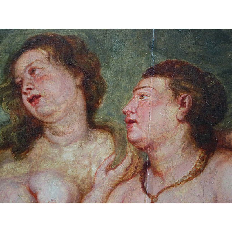 Rubensian Painter Of The Genoese School, The Three Graces, 1700s, Oil On Board, Framed photo for sale