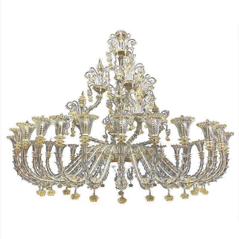 Transparent And White Murano Glass Chandelier, 1950s