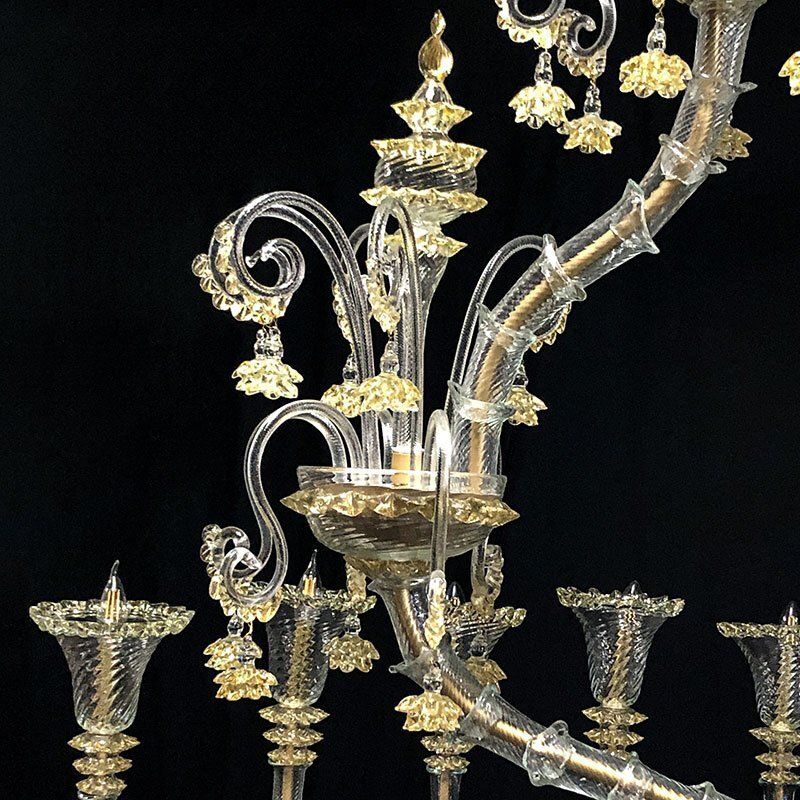 photo for sale Transparent And White Murano Glass Chandelier, 1950s