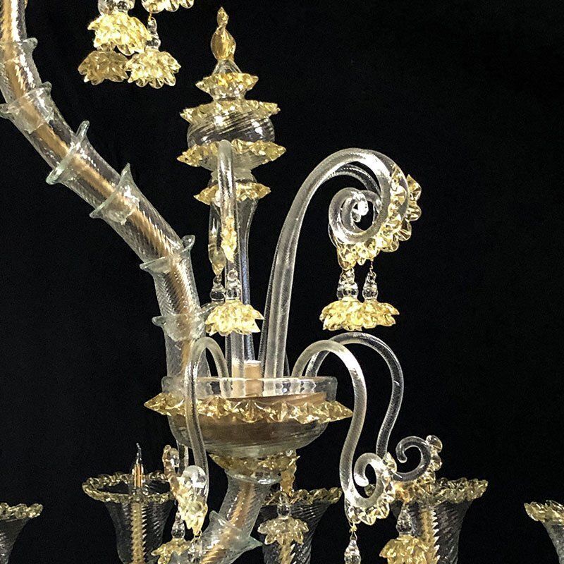 Lighting Transparent And White Murano Glass Chandelier, 1950s photo