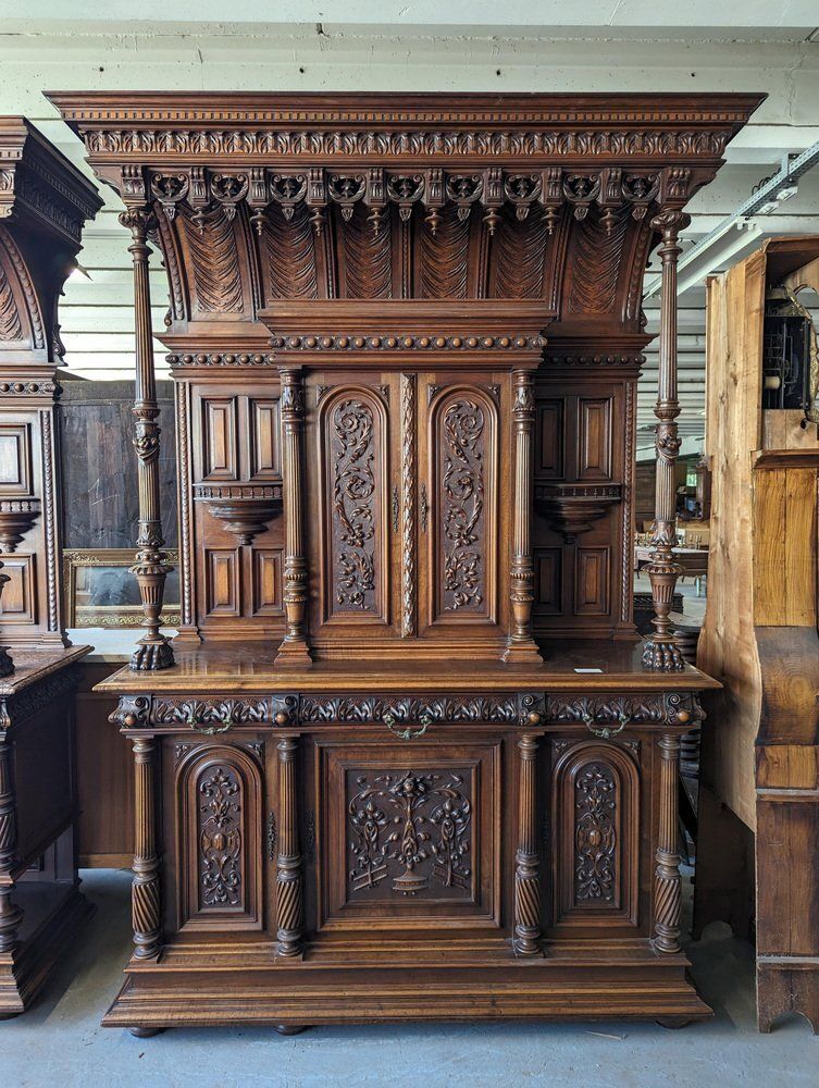 photo for sale Large Renaissance Buffet In Walnut, Set Of 2
