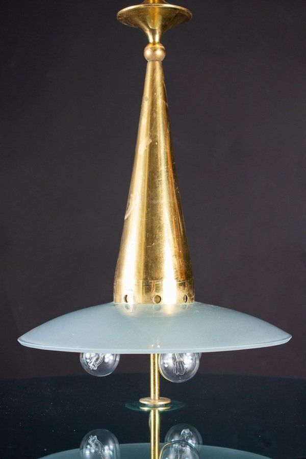 Round Crystal And Brass Chandelier By Max Ingrand For Fontana Arte, 1940s photo vintage