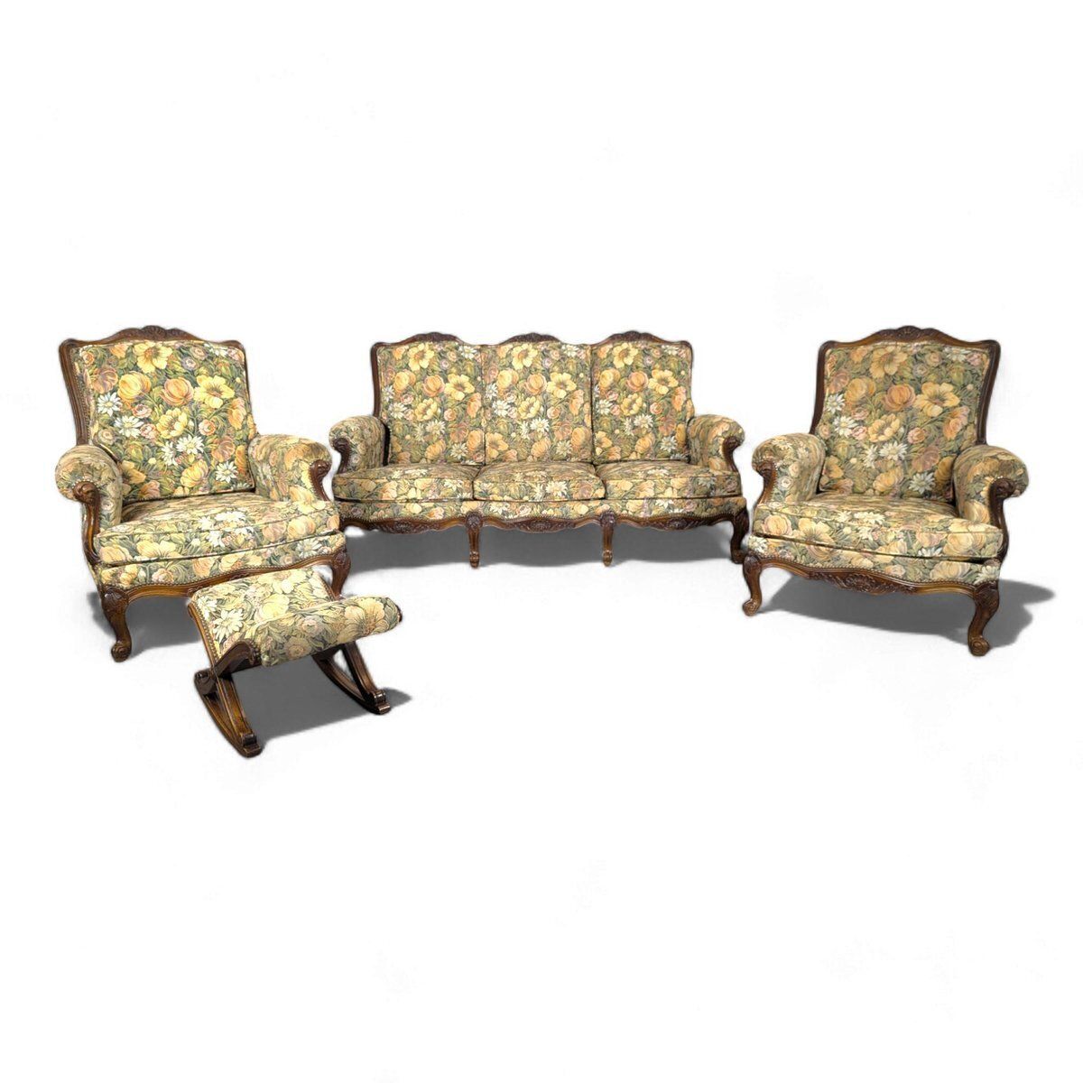 Louis XV Style Oak Living Room Set, Set Of 4
