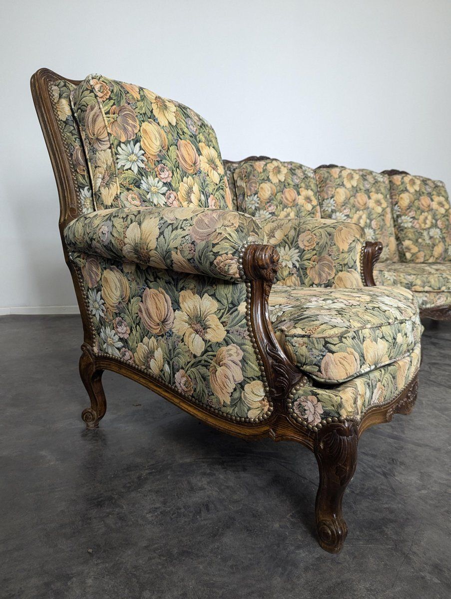 Louis XV Style Oak Living Room Set, Set Of 4 photo for sale