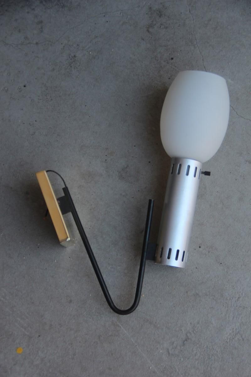 Midcentury Italian Sconce White Glass Black Metal Brass Aluminum, Stilnovo photo furniture