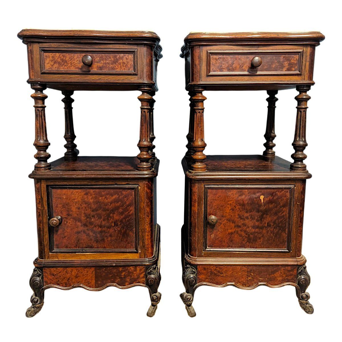 Louis XVI Style Bedside Tables In Mahogany And Rosewood, Set Of 2