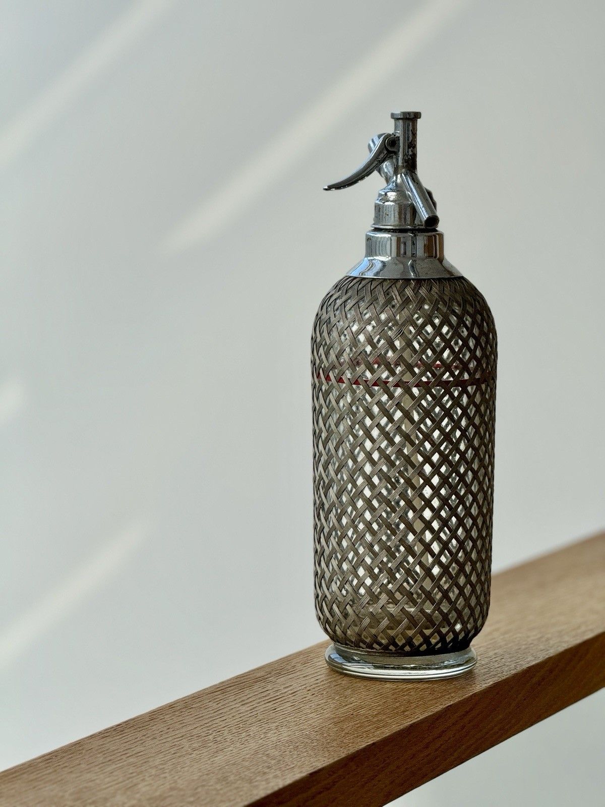 Antique Braided Metal Mesh Soda Siphon, Glass Bottle Made In Czechoslovakia photo vinterior