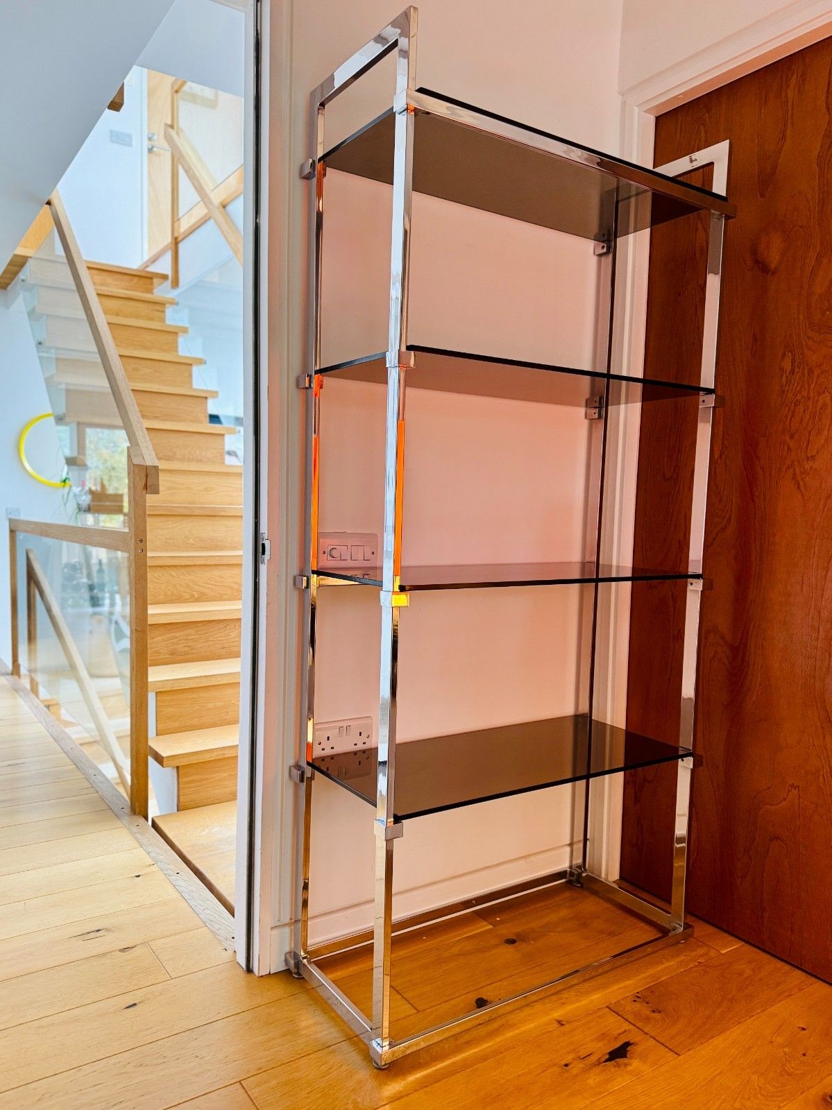 Pieff Lisse Chrome Plated Smoked Glass Shelving Unit/Bookcase, 1970s photo 450.0