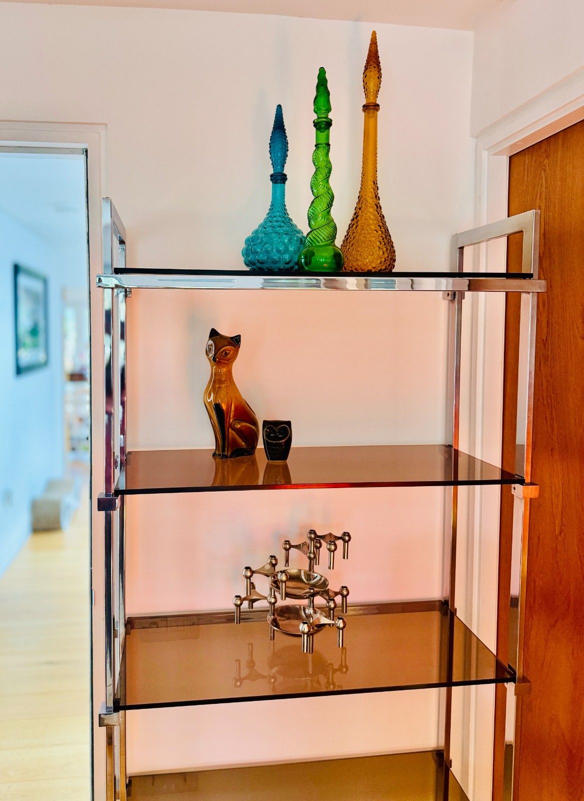 photo furniture Pieff Lisse Chrome Plated Smoked Glass Shelving Unit/Bookcase, 1970s