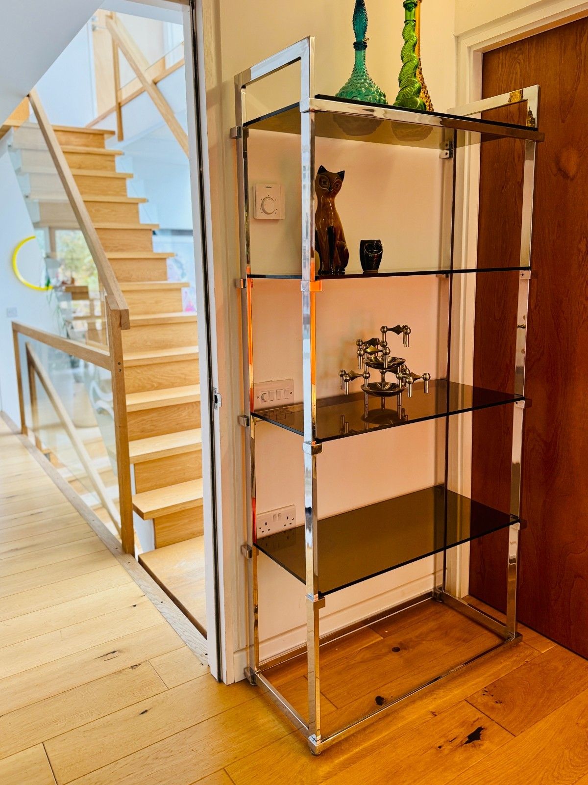 Furniture Pieff Lisse Chrome Plated Smoked Glass Shelving Unit/Bookcase, 1970s photo