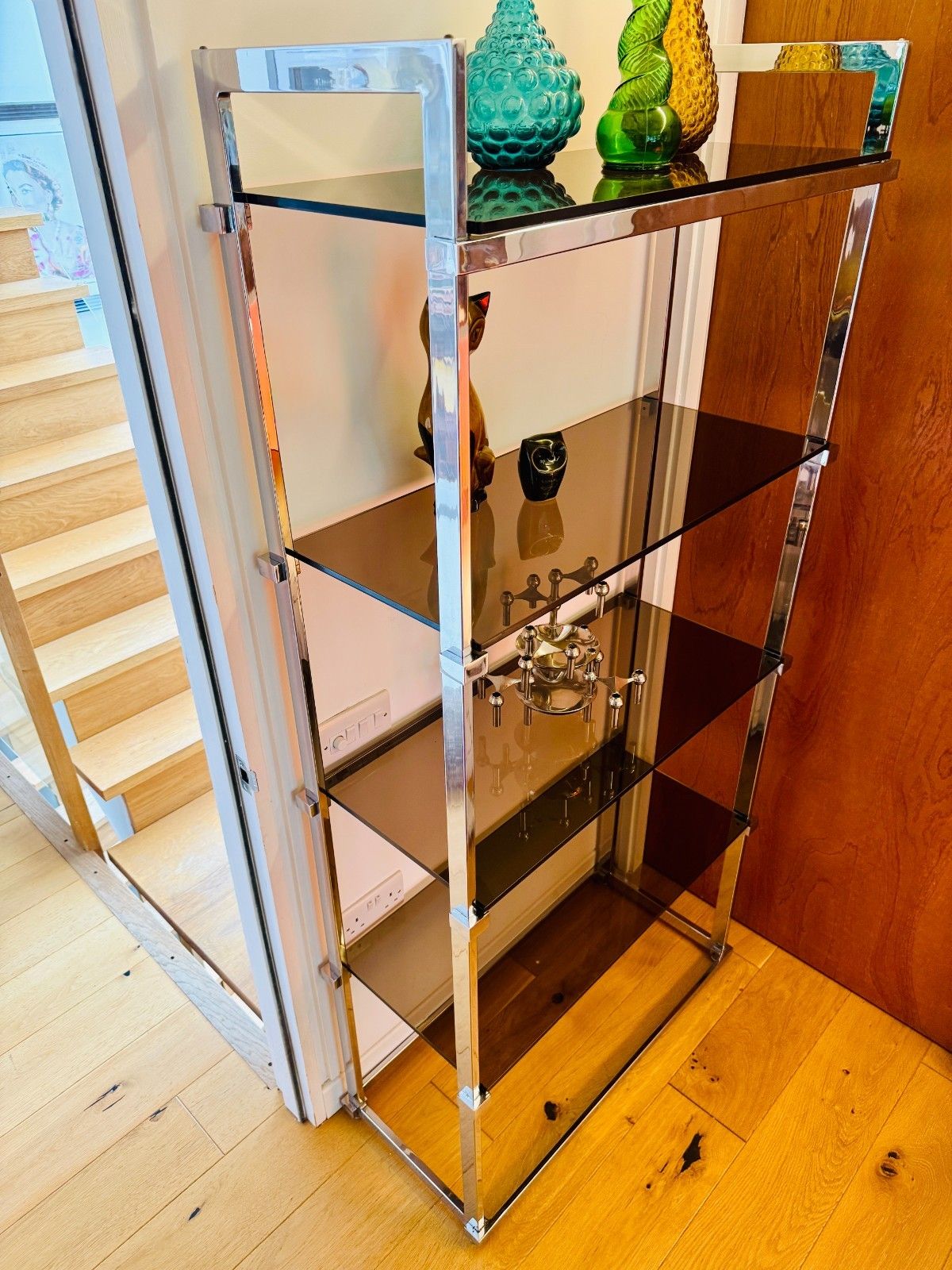 photo vintage Pieff Lisse Chrome Plated Smoked Glass Shelving Unit/Bookcase, 1970s