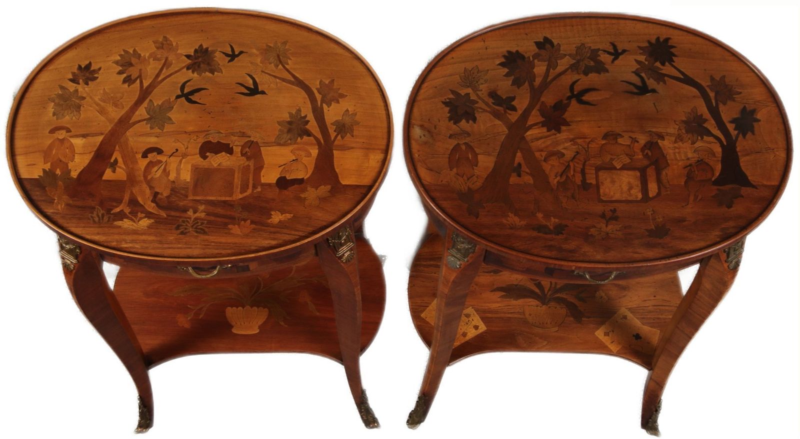 Antique Louis XV Style Side Tables With Chinoiserie Inlay, 1920s, Set Of 2 photo Furniture