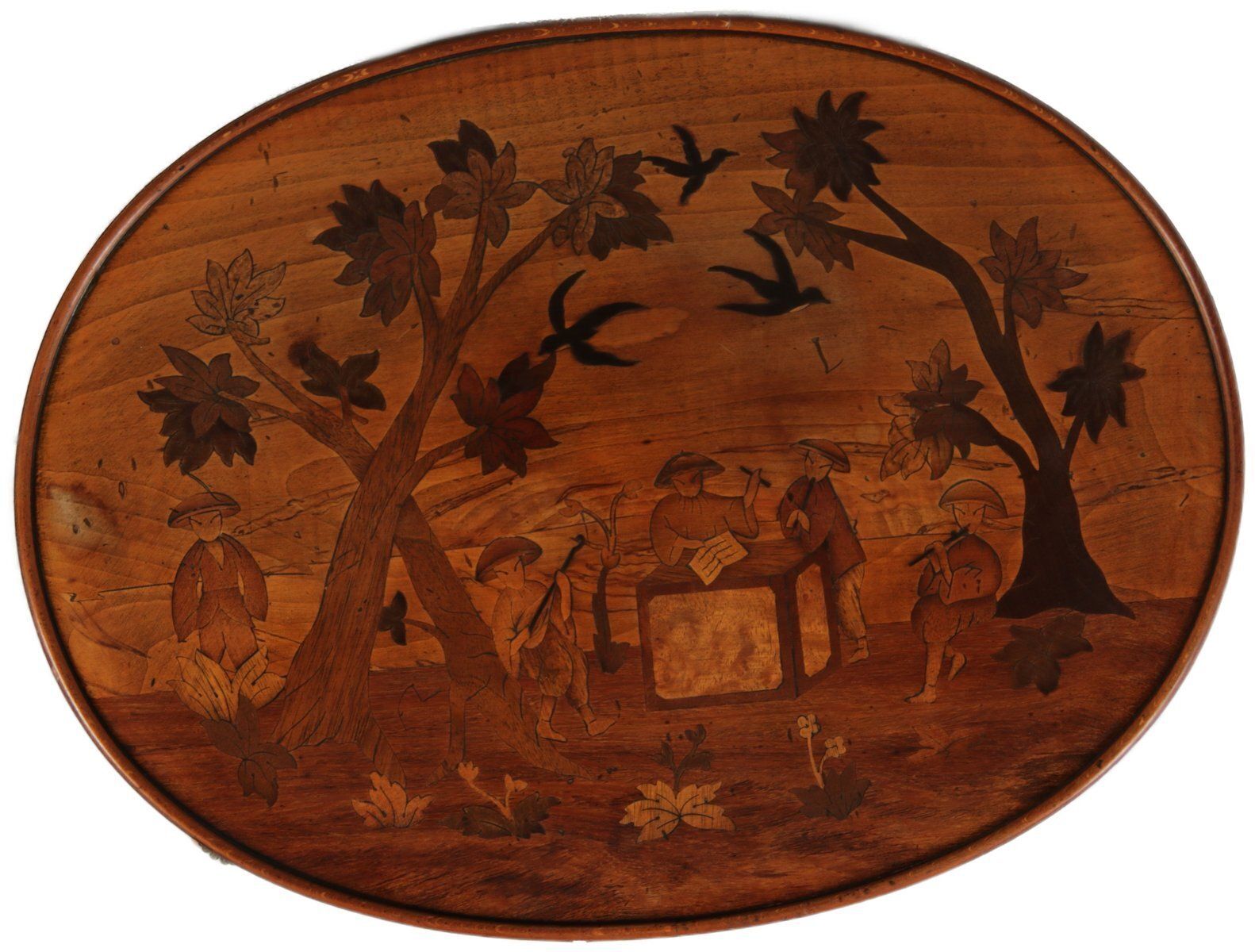 1974.0 Antique Louis XV Style Side Tables With Chinoiserie Inlay, 1920s, Set Of 2 photo