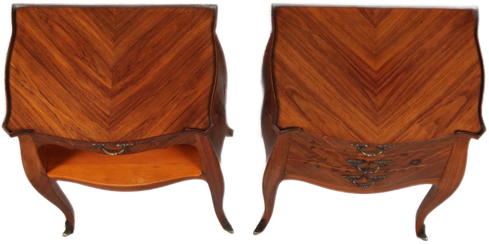 Antique Louis XV Style Bedside Tables With Floral Inlays, 1915, Set Of 2 photo vinterior