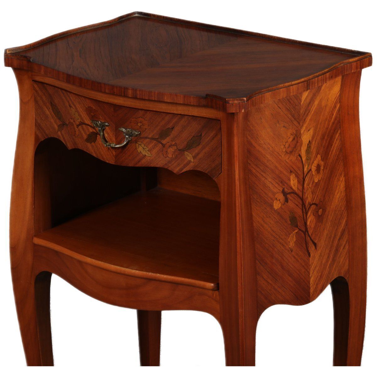 Antique Louis XV Style Bedside Tables With Floral Inlays, 1915, Set Of 2 photo vintage