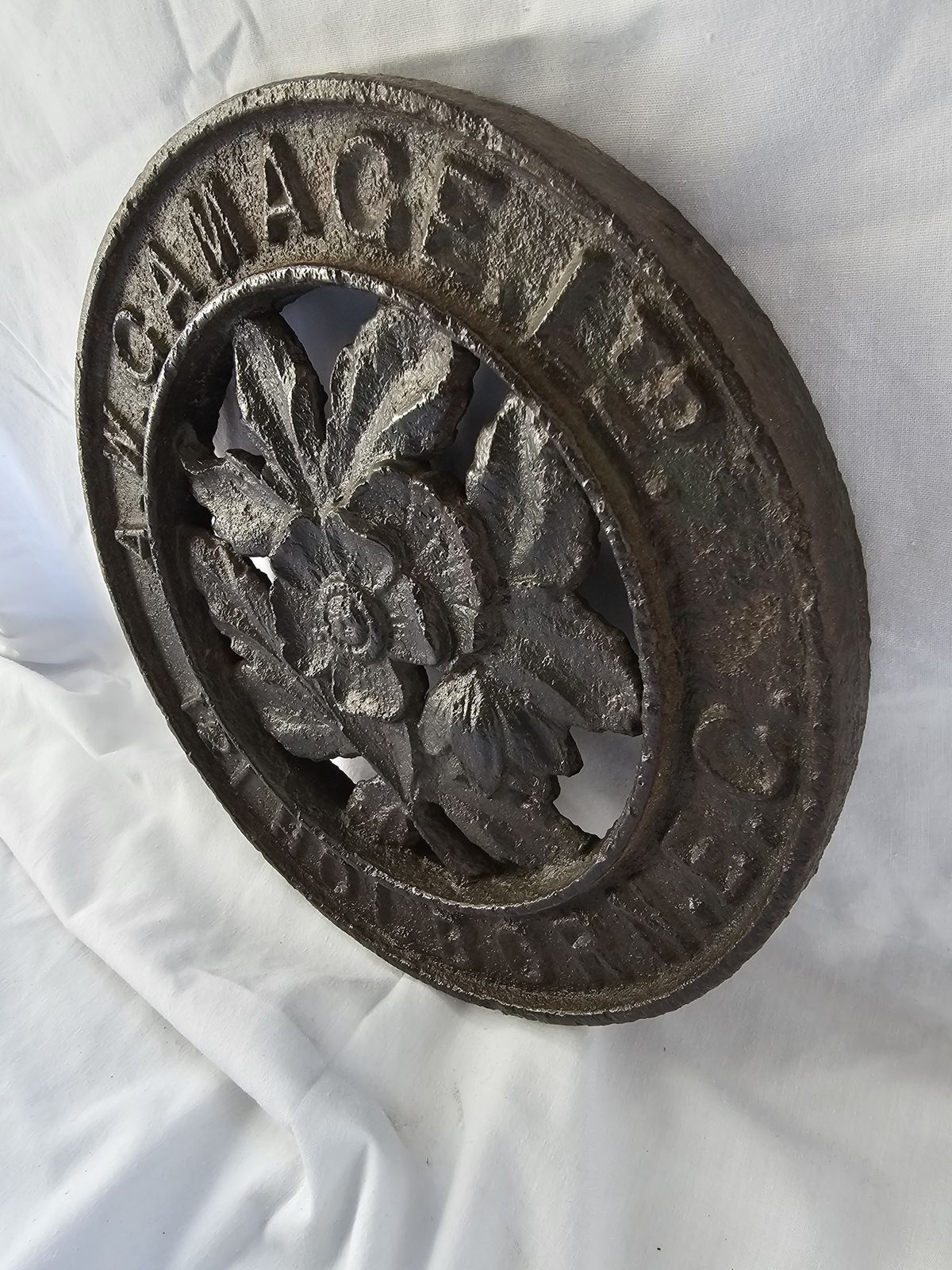 'A. W. Gamage Ltd. 121 Holborn E.C.' Large Cast Iron Roundel Plaque. Double Sided Ideal Paperweight photo Home Decor