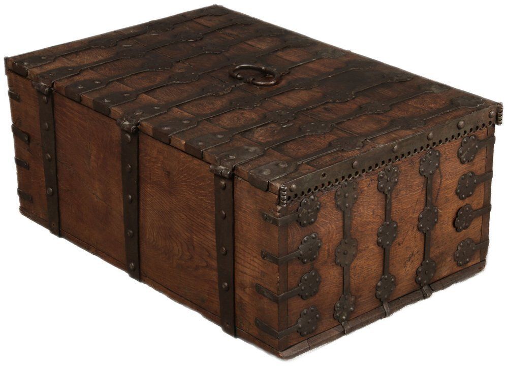 Small Antique Gothic Chest With Iron Bands, 1500 photo Furniture