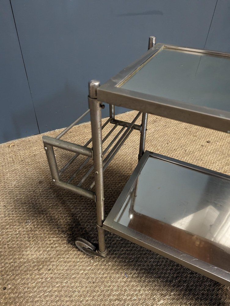 Rolling Trolley Bar With Mirror Top & Steel Structure photo Furniture