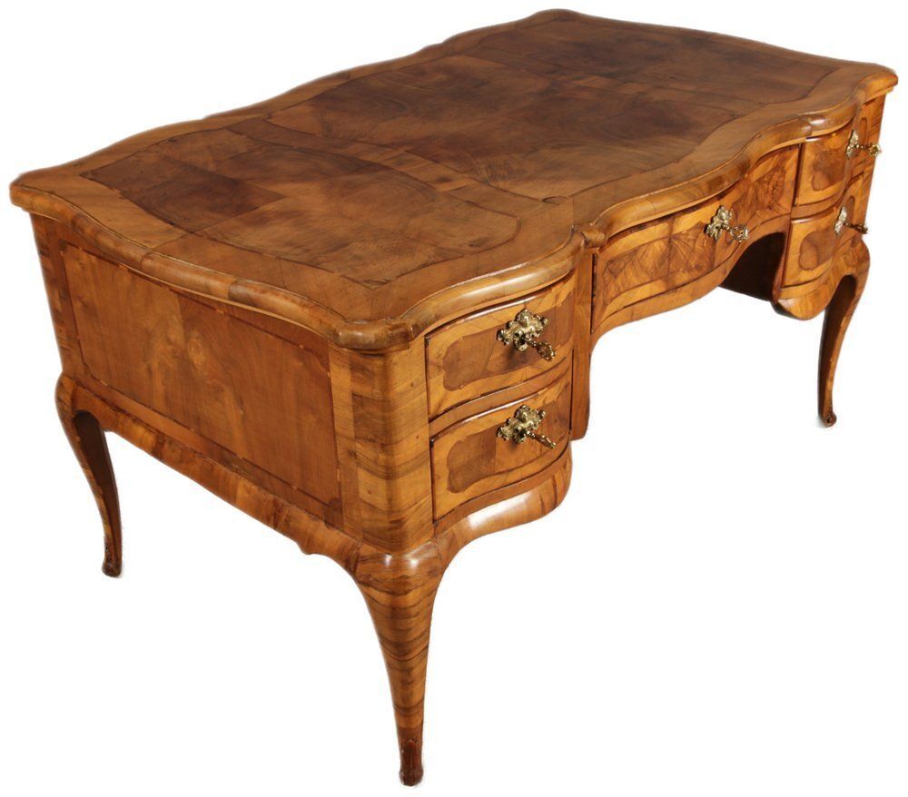 Antique Baroque Desk In Walnut Inlay, 1780 photo furniture