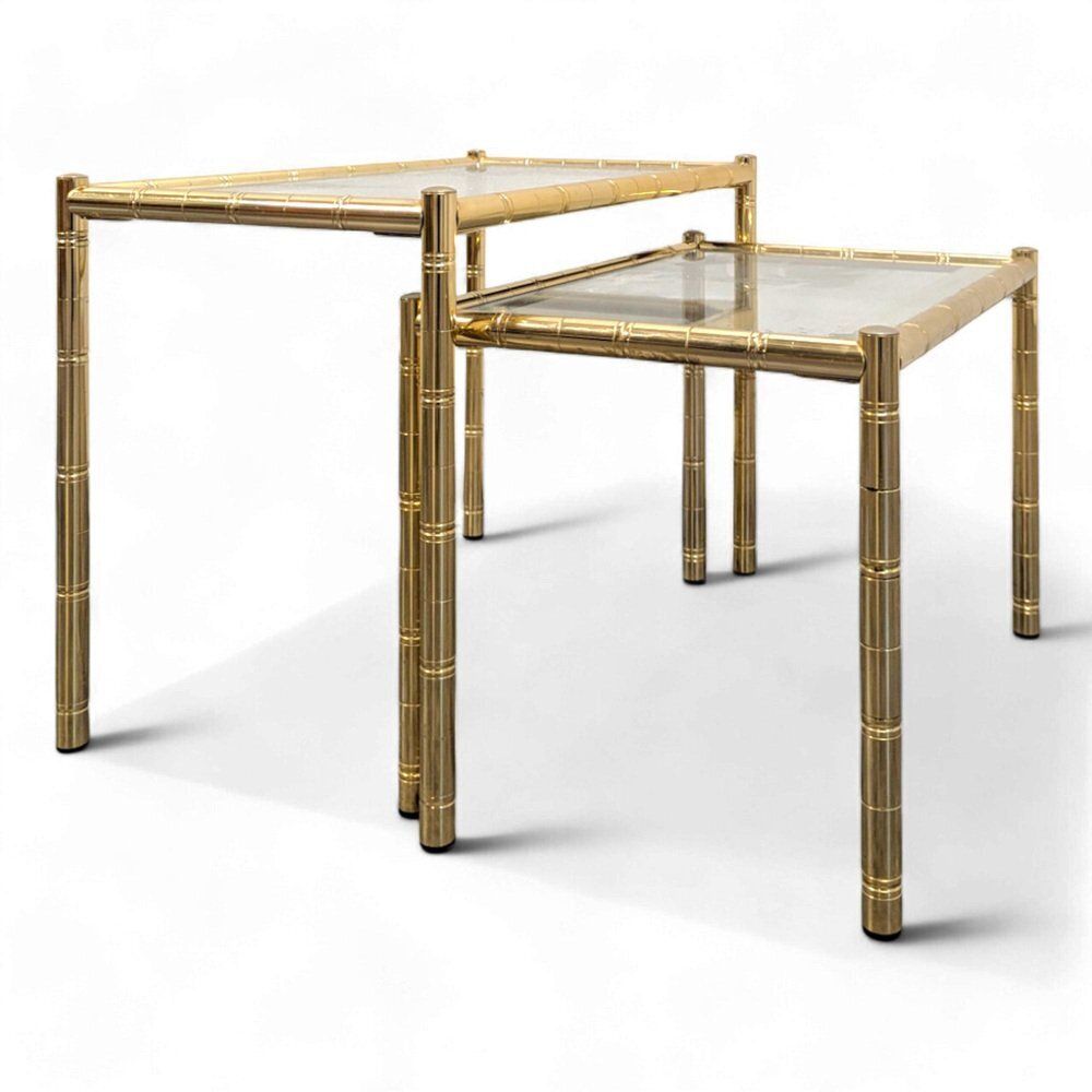 Hollywood Rengency Bamboo Style Nesting Tables, Set Of 2
