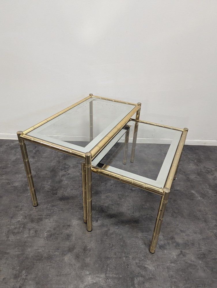 Hollywood Rengency Bamboo Style Nesting Tables, Set Of 2 photo furniture
