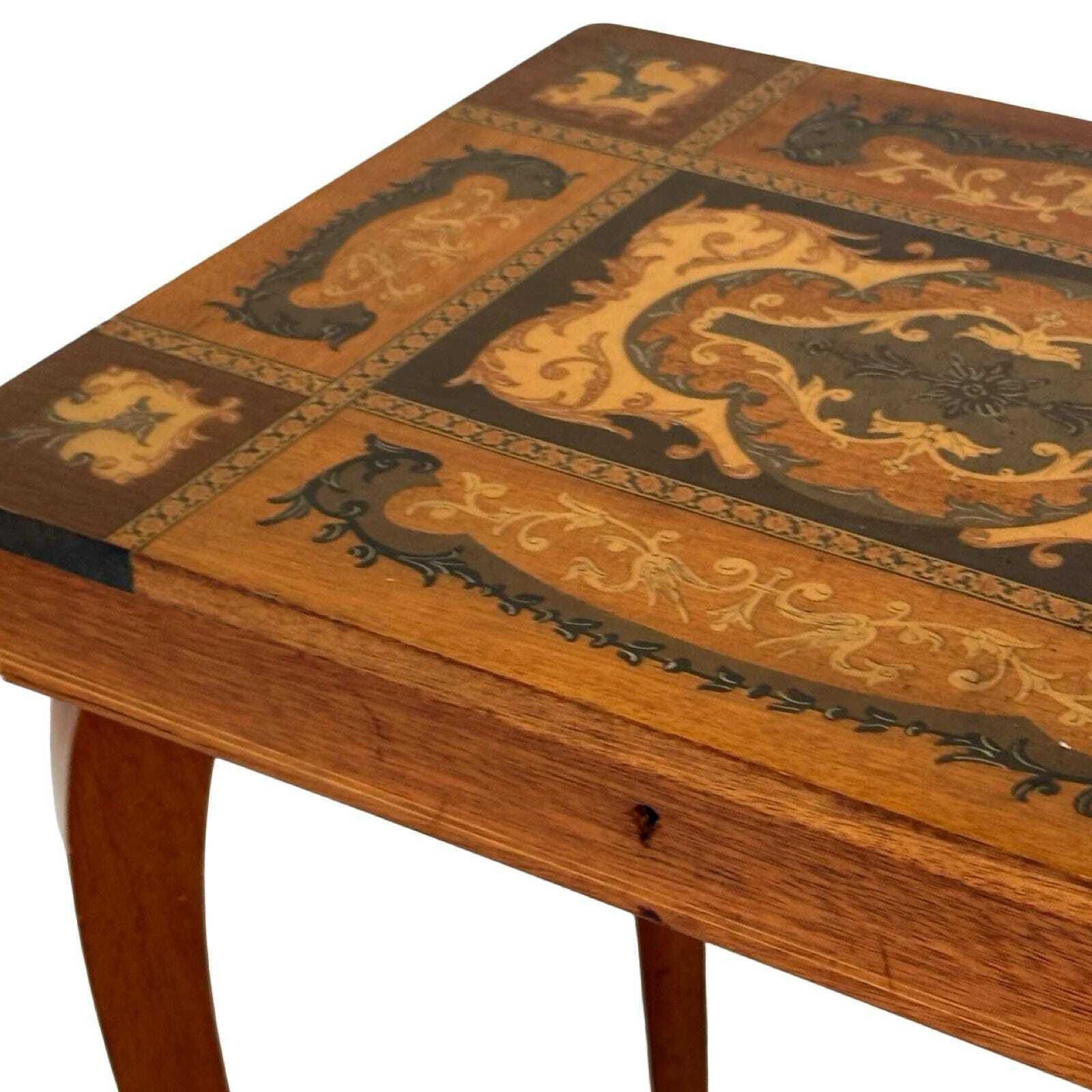 Intarsia Italian Made Sewing Box / Side Table With Swiss ( Reuge ) Music Box photo vinterior