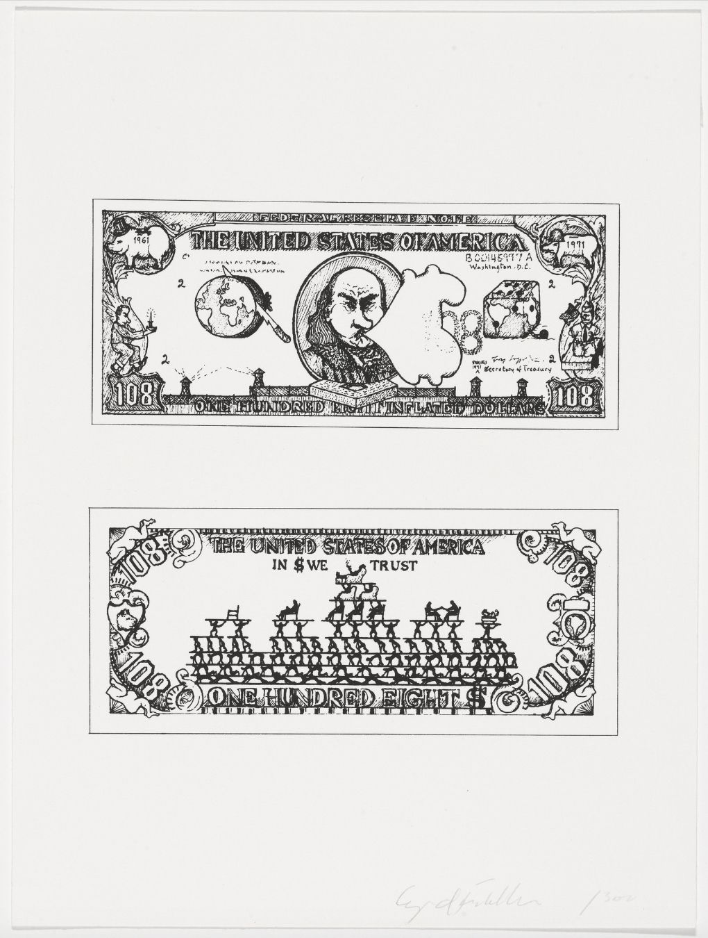 öyvind Fahlström $108 Bill From The New York Collection For Stockholm