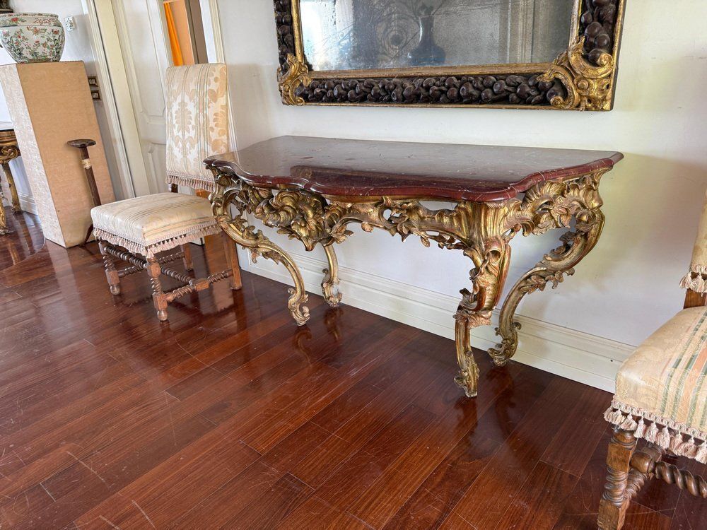 Large Mid 18th Century French Giltwood Rococo Console Table With Marble Top, 1740s photo furniture