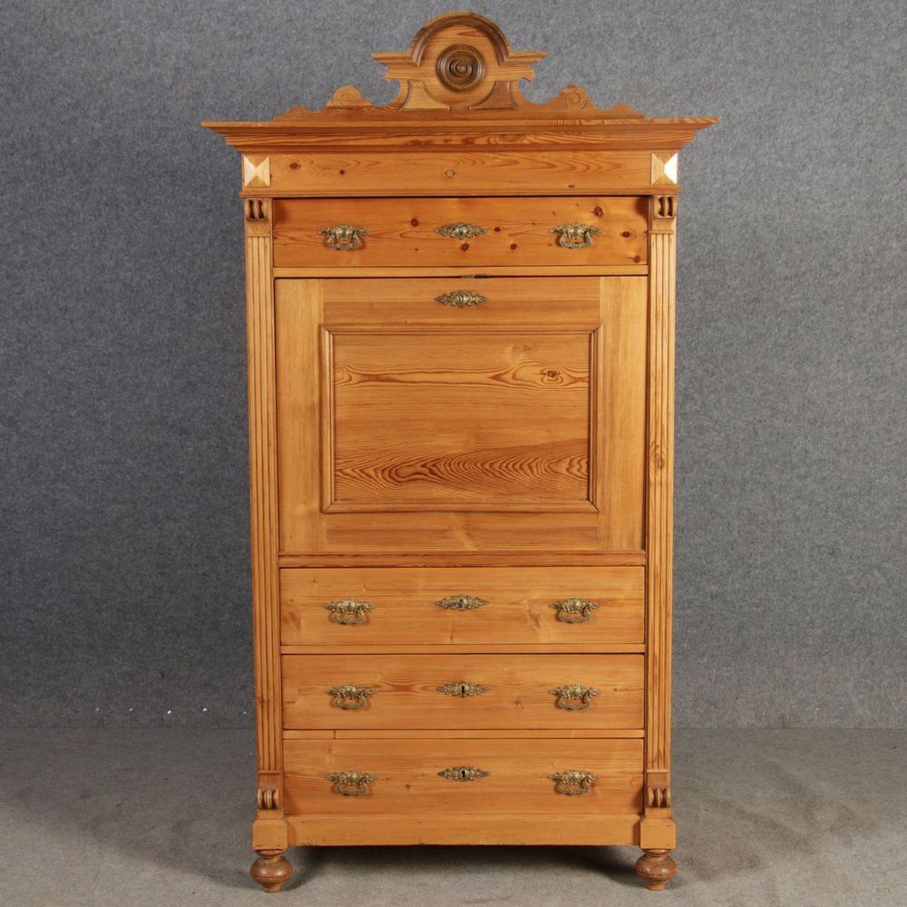 Furniture Antique Secretaire In Softwood, 1880 photo