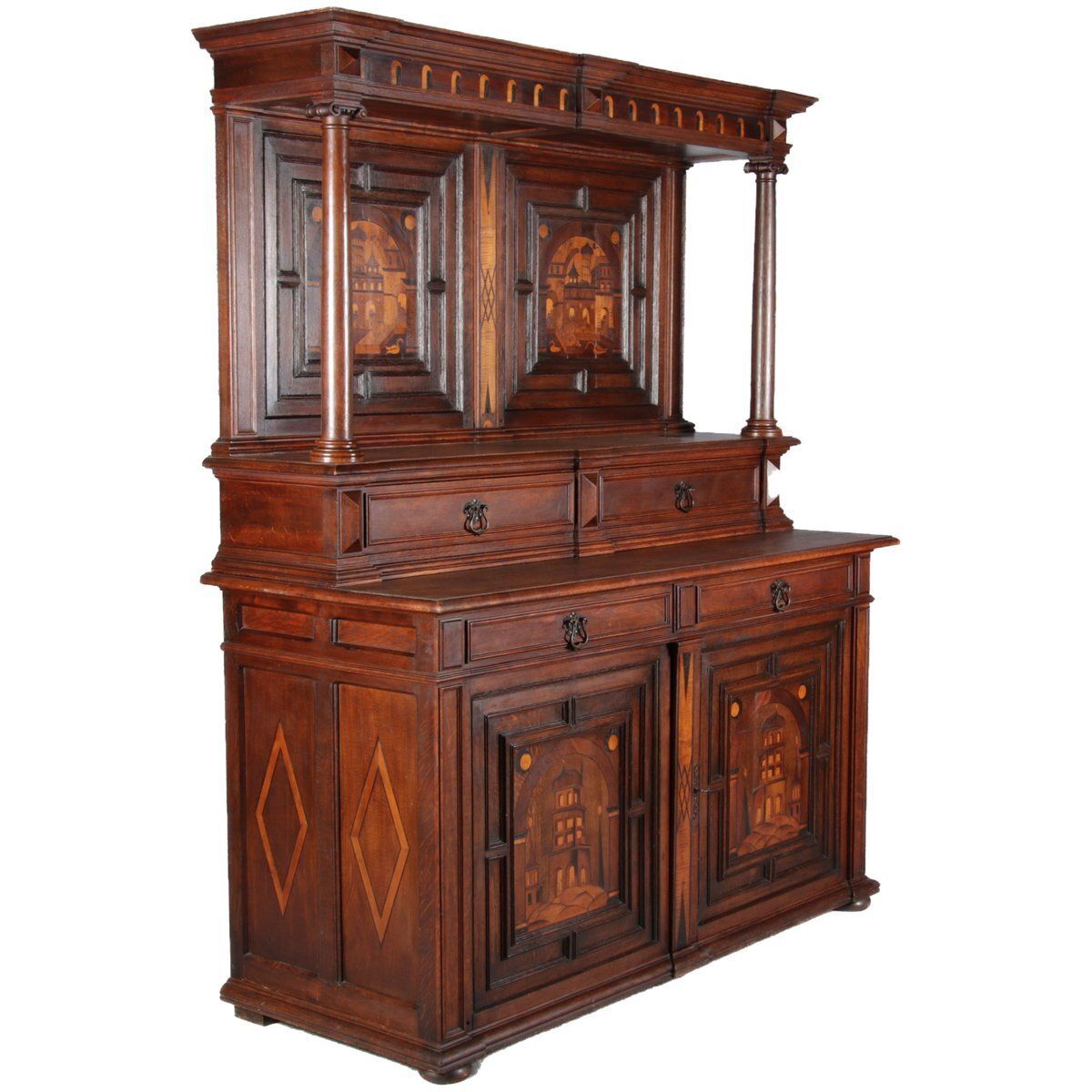 Antique Historicism Buffet With Architecture Inlaid, 19th Century photo furniture