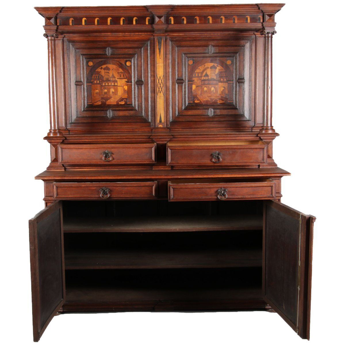 Antique Historicism Buffet With Architecture Inlaid, 19th Century photo Furniture
