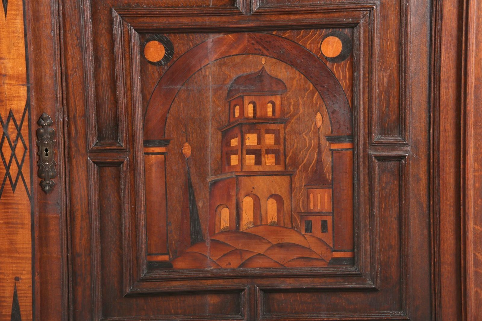 Antique Historicism Buffet With Architecture Inlaid, 19th Century photo buy