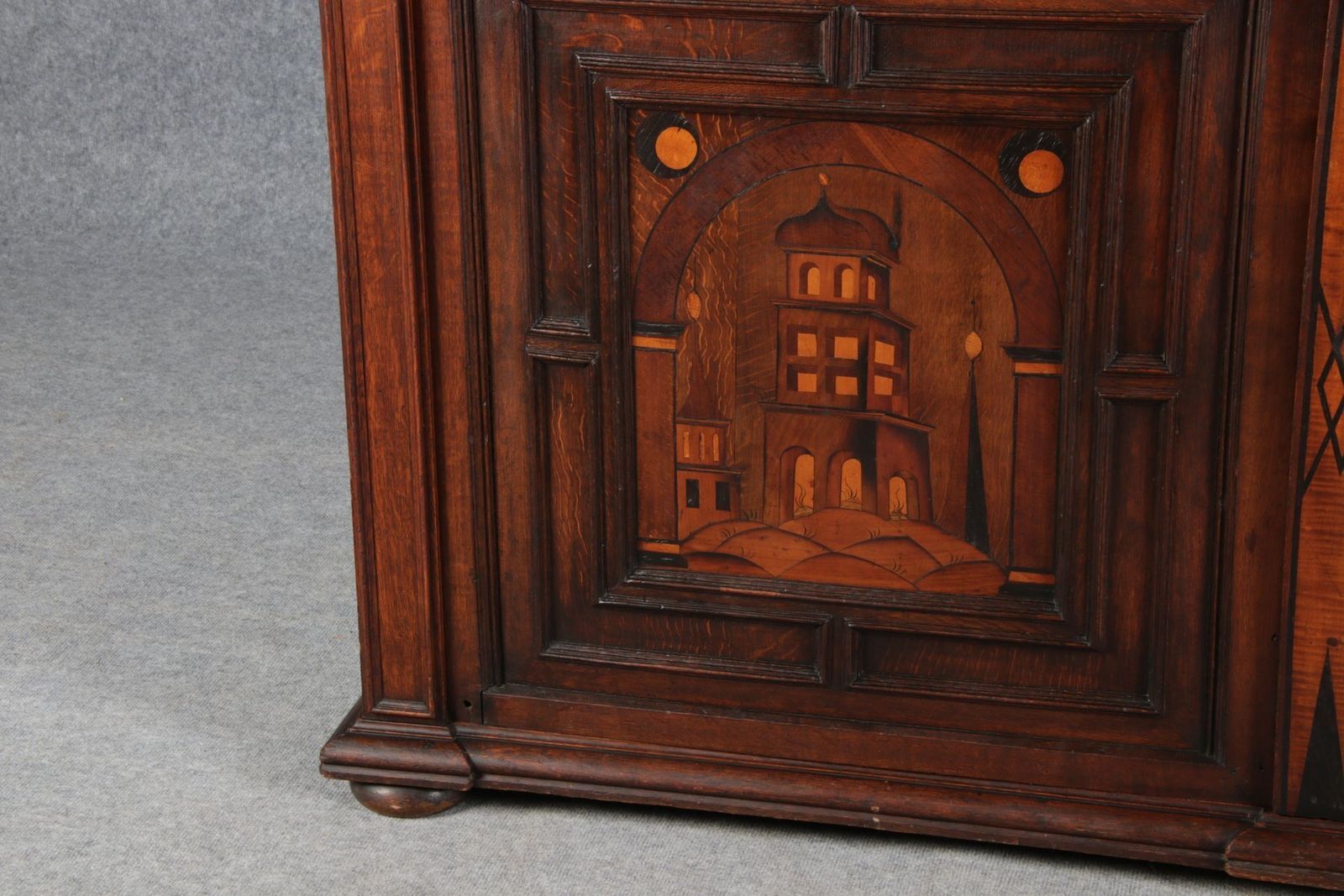 1974.0 Antique Historicism Buffet With Architecture Inlaid, 19th Century photo