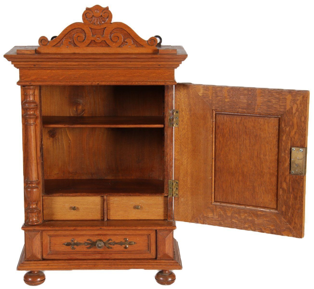 Antique Art Nouveau Hanging Cabinet Wall Cabinet Oak Brass Relief, 1900 photo 863.0