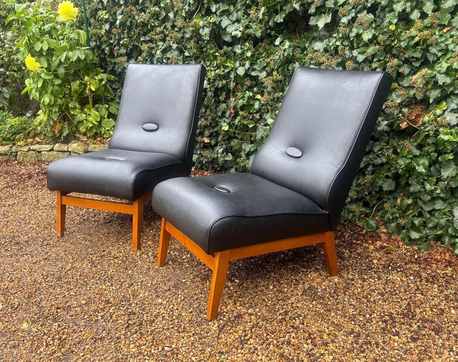 Mid Century Low Slung Lounge Slipper Chairs photo for sale