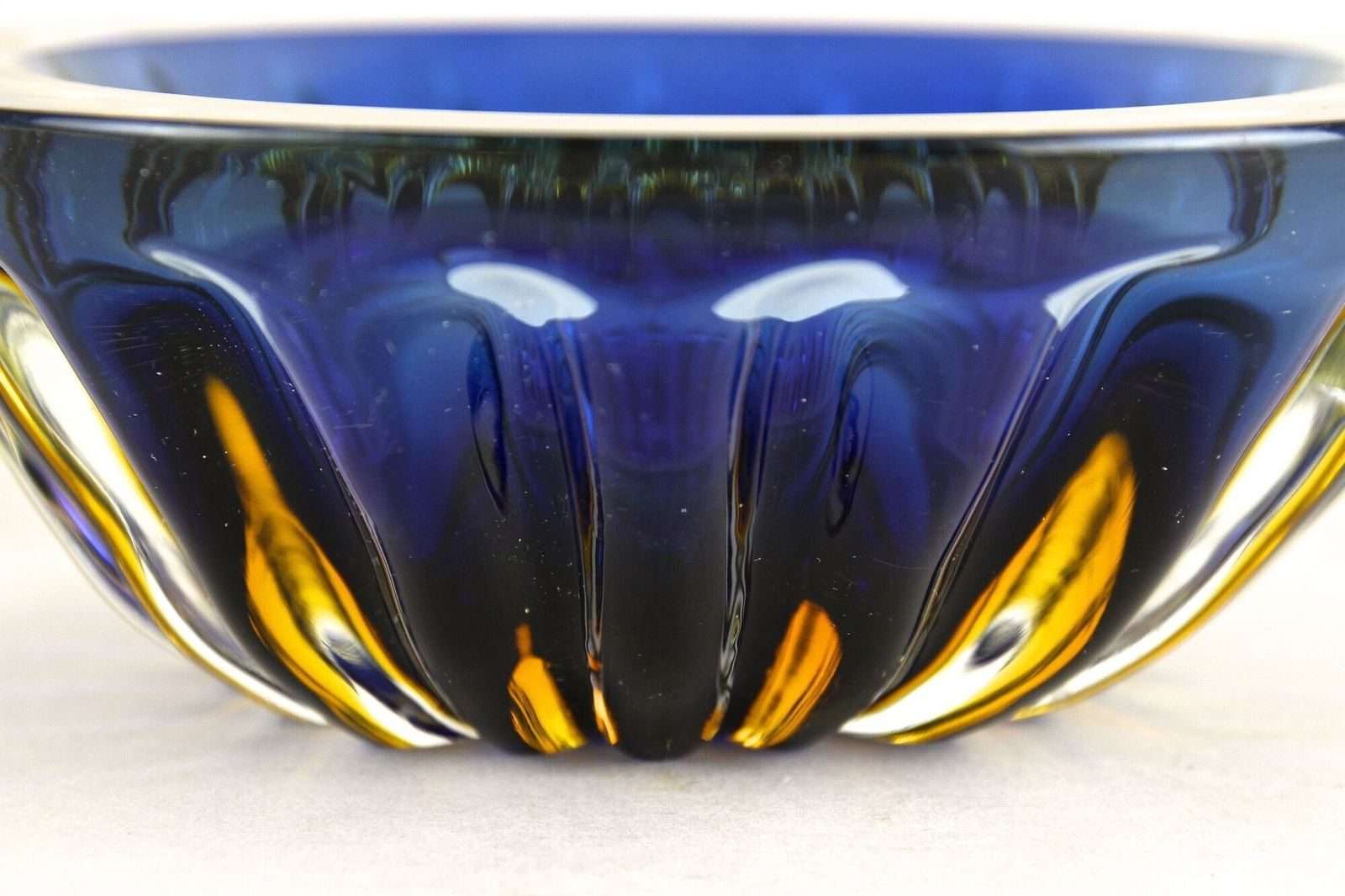 Mid Century Murano Glass Bowl, Dark Blue/ Amber, Italy Ca. 1960 photo 520.0