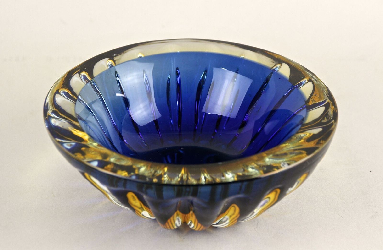 Mid Century Murano Glass Bowl, Dark Blue/ Amber, Italy Ca. 1960 photo vinterior